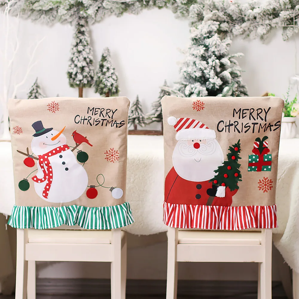 

Christmas Kitchen Decoration Props Santa Claus Chair Cover Linen Lace Back Cushion Doll Stool Cover