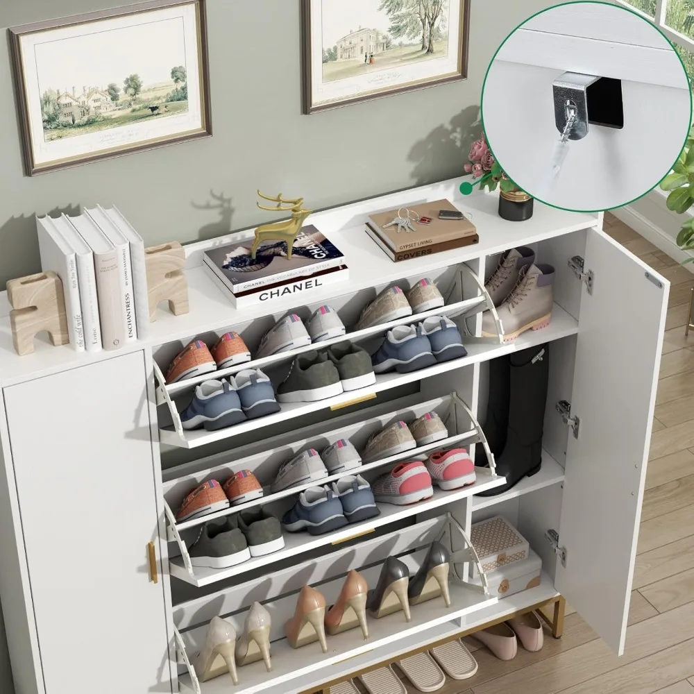 Шкаф для обуви прихожей с 2 регулируемыми полками хранения отдельно стоящим