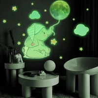 cartoon baby elephant luminous wall stickers moon bear star patter decals fluoresce light glow in the dark baby room decoration