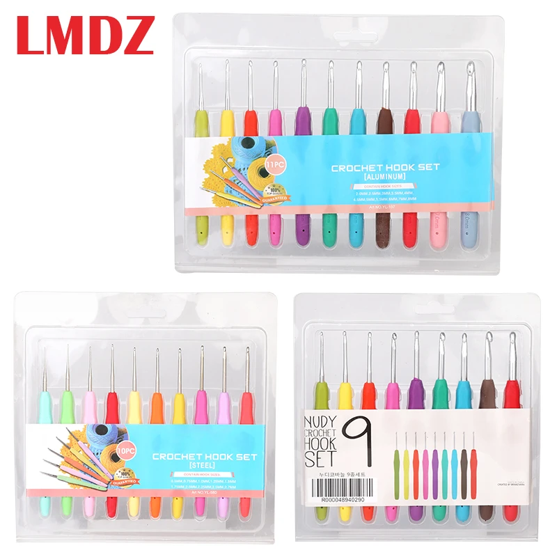 LMDZ набор вязания крючком с пластиковой ручкой, цветной металлический наконечник, вязаный свитер, шерстяная игла, инструмент для вязания, толстый вязаный крючком