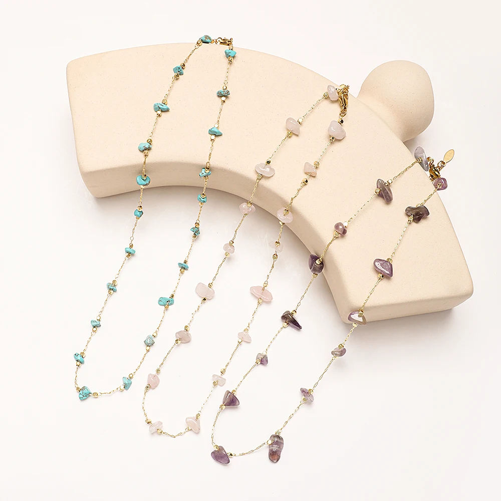 ZMZY простое ожерелье с натуральным кристаллом неправильный камень гравий золотой