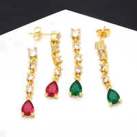 fashion red crystal waterdrop tassel dangle earring for women simple zirconia teardrop pendant drop earrings party jewelry gift