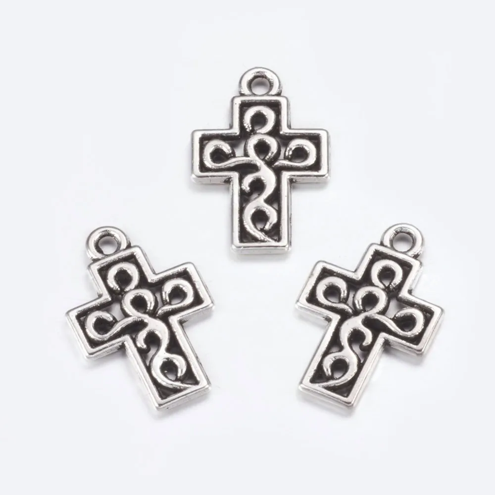 

50PCS Alloy Pendants Lead Free and Cadmium Free Cross Antique Silver Color about 18mm long 12mm wide 2mm thick hole: 1mm