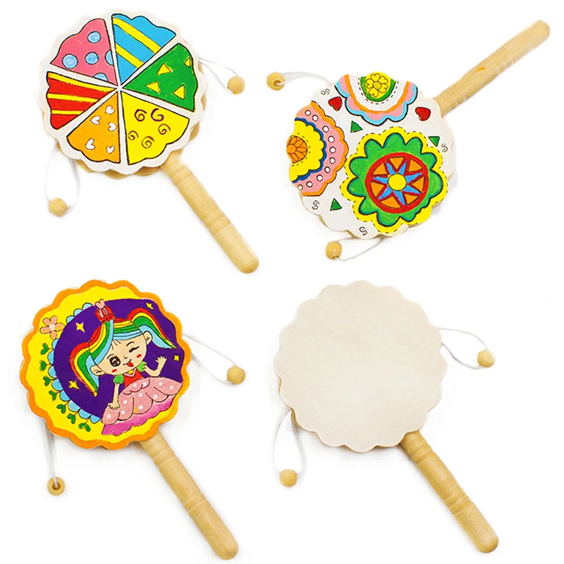 

1Pc DIY Rattle Drum Music Toys Handmade Painting Rattle Musical Instrument Toys Child Early Education