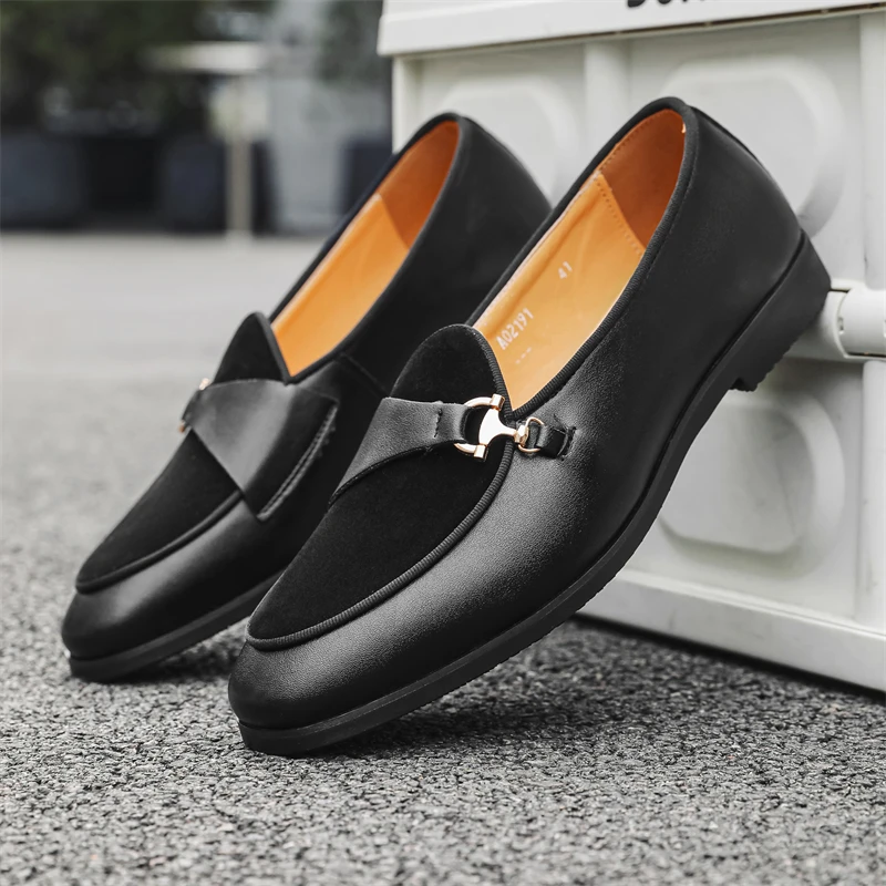 Туфли мужские кожаные без застежки брендовые удобные лоферы мягкая обувь для