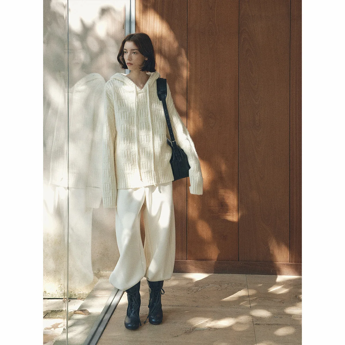 UMI MAO Шерстяная цветочная пряжа с текстурой ощущением тепла пуловер капюшоном