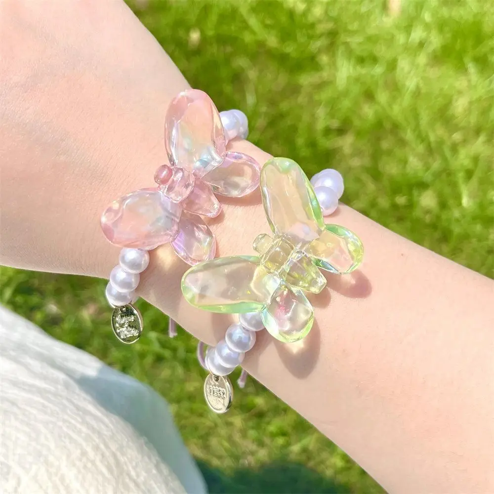 Резинка для волос с милой бабочкой и жемчугом эластичные красочные браслеты