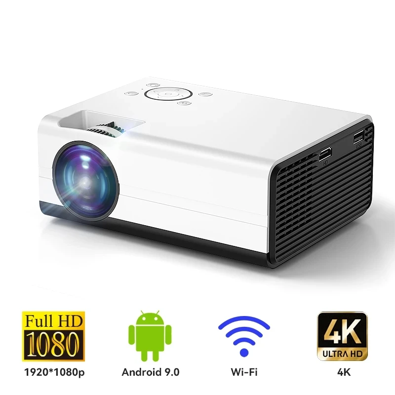 T01 – Mini projecteur Full HD 4D 1080P  Android 9.0  wi-fi  pour Smartphone  vidéo 4K  200 pouces