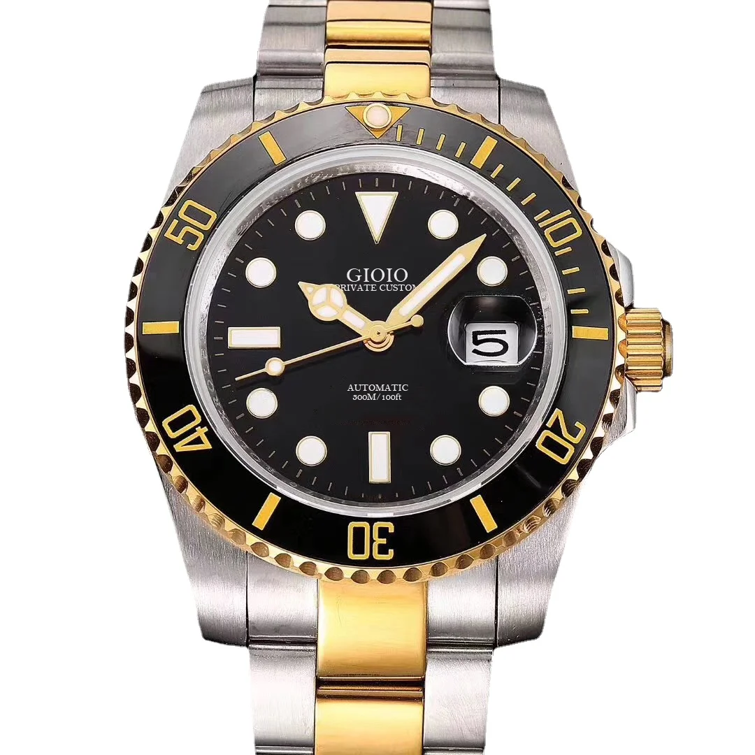 

men automatic mechanical watch black blue ceramic gold