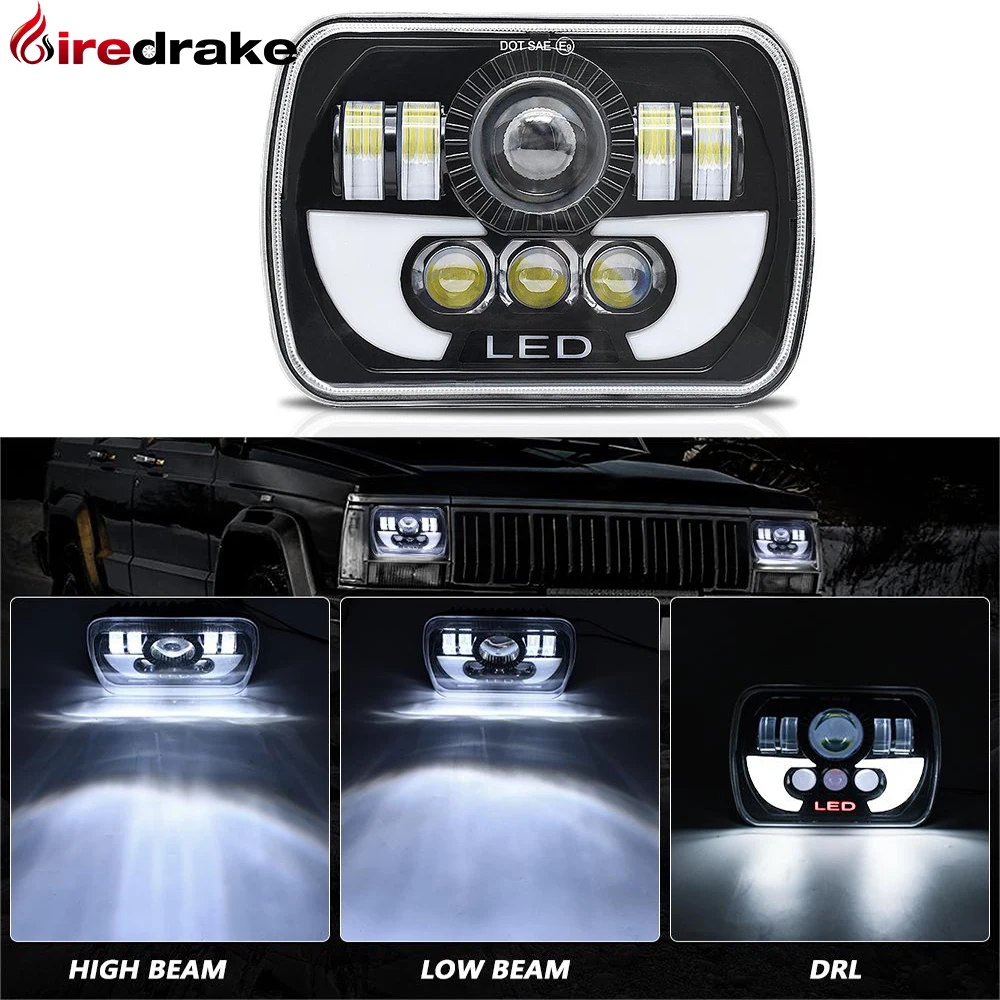 

2 шт., 7-дюймовые квадратные передние фары Firedrake, 7x8, 6x7, H4, 180 Вт, 6500K, лм