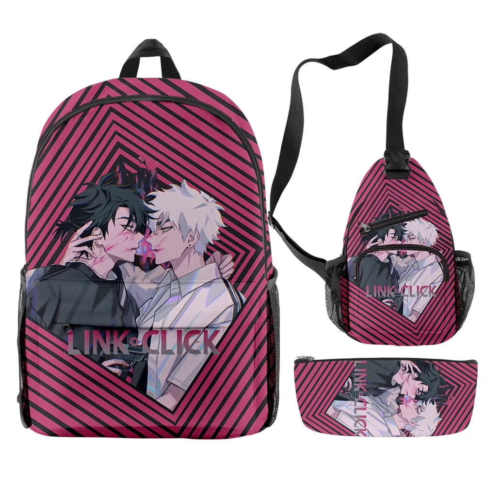 

Harajuku Novelty Link Click Anime 3pcs/Set Backpack 3D Print School Student Bookbag Anime Laptop Daypack Chest Bag Pencil Case