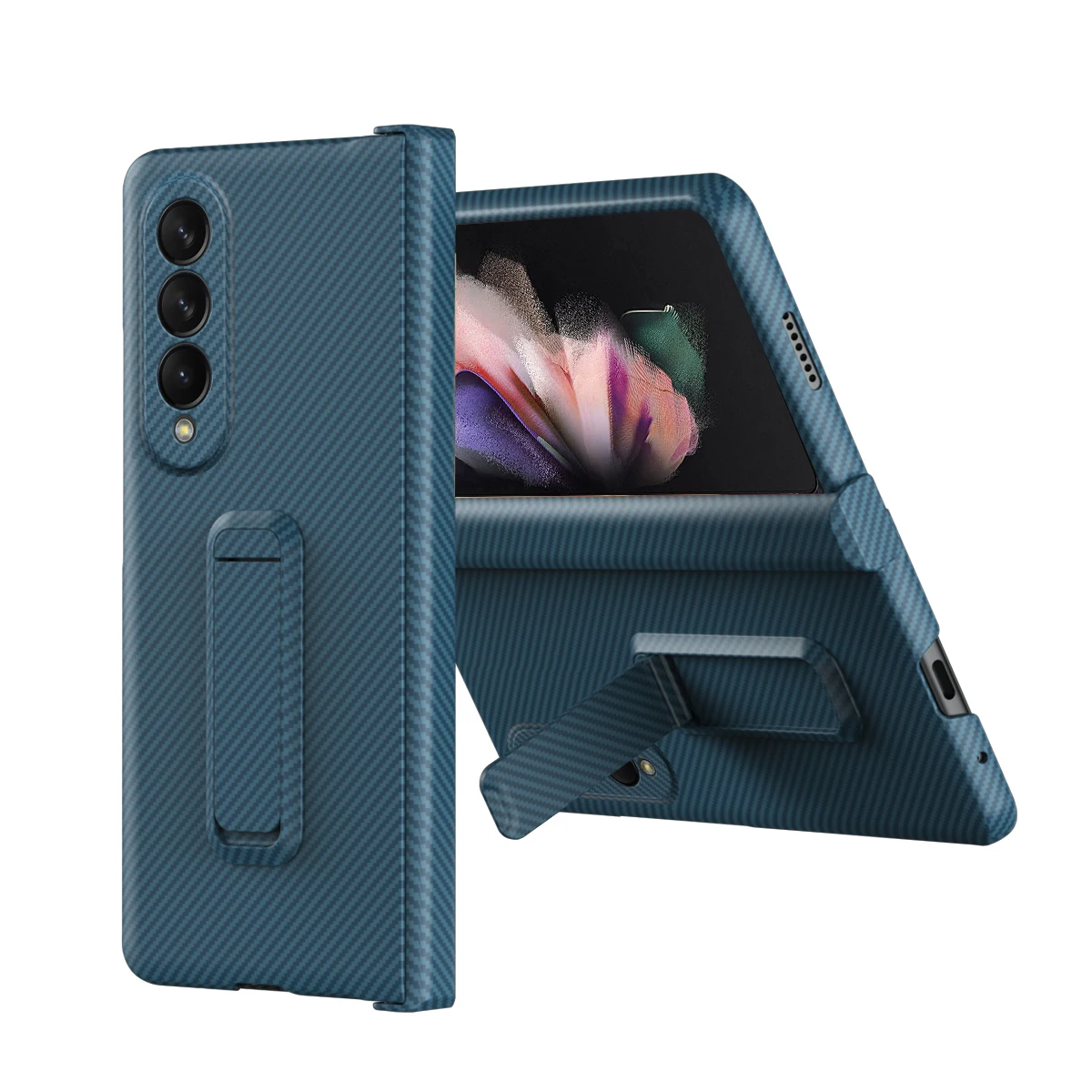 

Carbon Fiber with Hinge Case For Samsung Galaxy Z Fold 4 Fold 3 Fold 2 Case Glass Film Screen Protector Stand Hard Cover