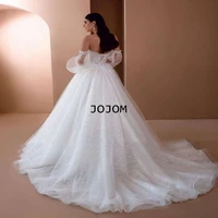 boho elegant vintage wedding dress glitter tulle lace bridal dresses 2022 lace up puff long sleeve wedding gowns