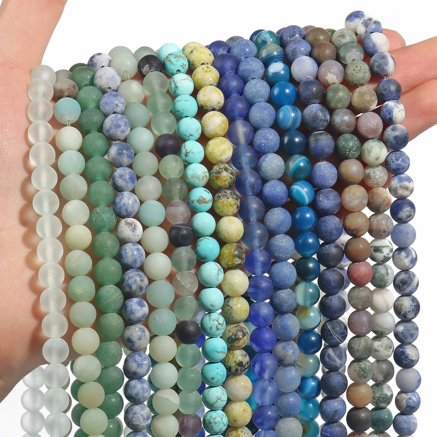 

Natural Matte Turquoise Blue Agate Rose Quartz Jasper Round Beads Jewelry Making Beads for Bracelet Needlework DIY Accessories