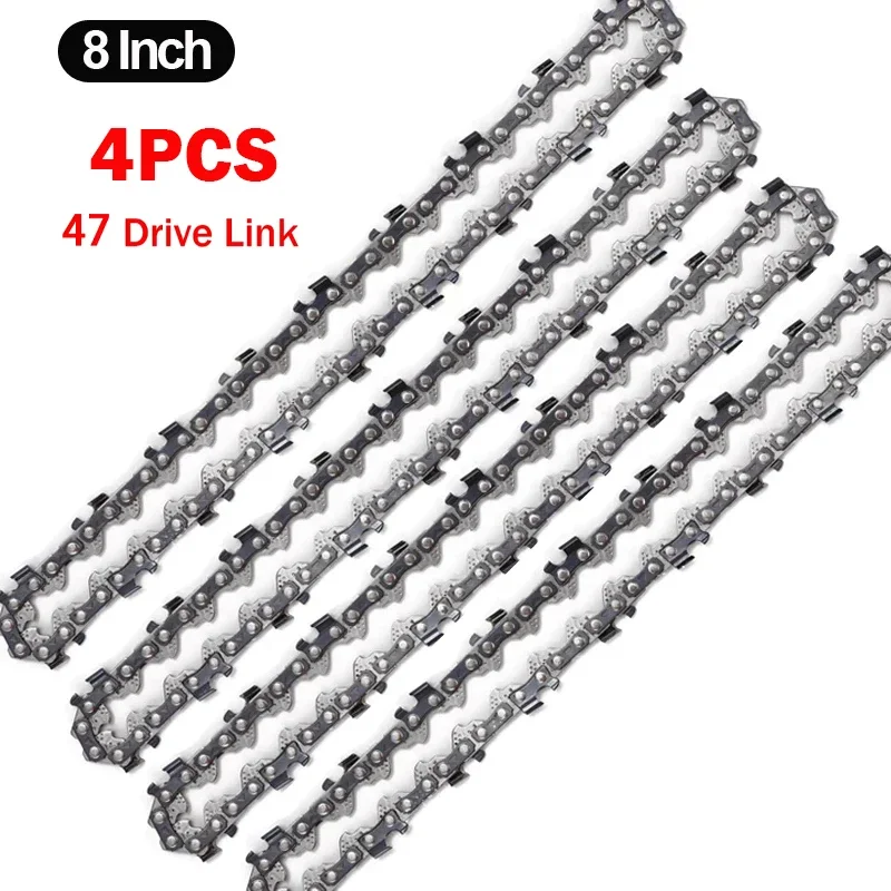 

1/2/4 шт., 8-дюймовая стальная цепь для бензопилы, 1/4 дюйма, шаг пилы, 47 приводных звеньев, калибр 0,043 дюйма, замена аксессуаров для электрической бензопилы