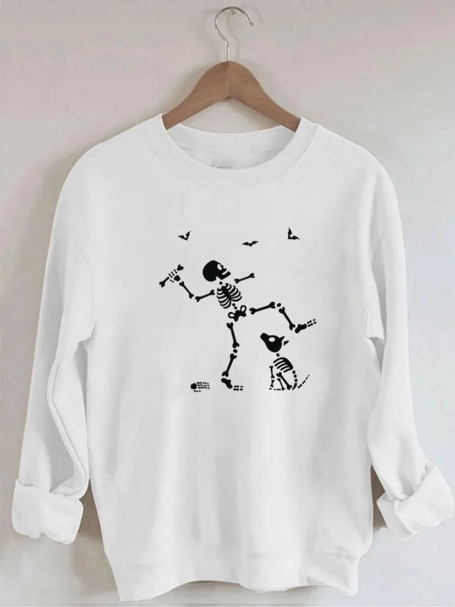 Женская хлопковая толстовка с длинным рукавом и принтом скелета собаки на