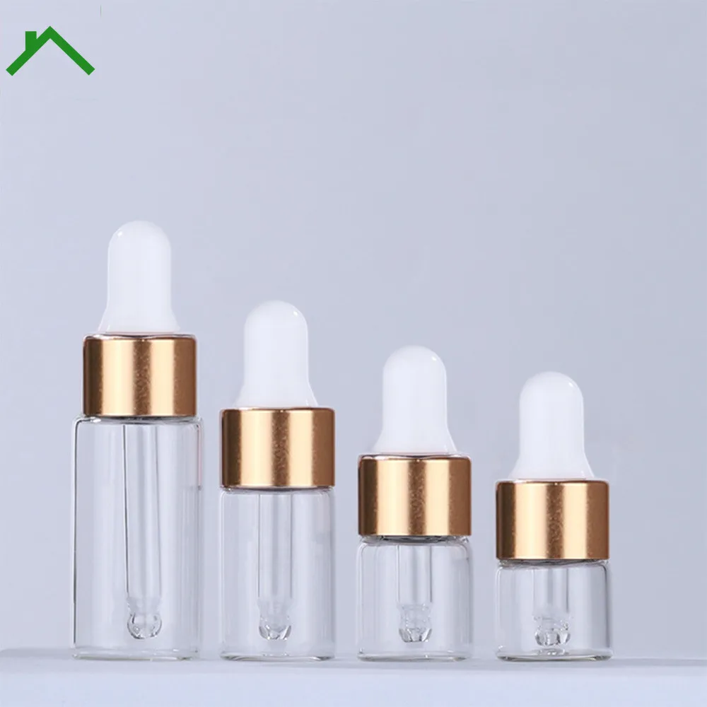 

20/30/50/100pc 1ml 2ml 3ml 5ml Mini Dropper Bottle Essential Oil Aromatherapy Bottle With Clear Gold Cap Reagent Pipettes Bottle