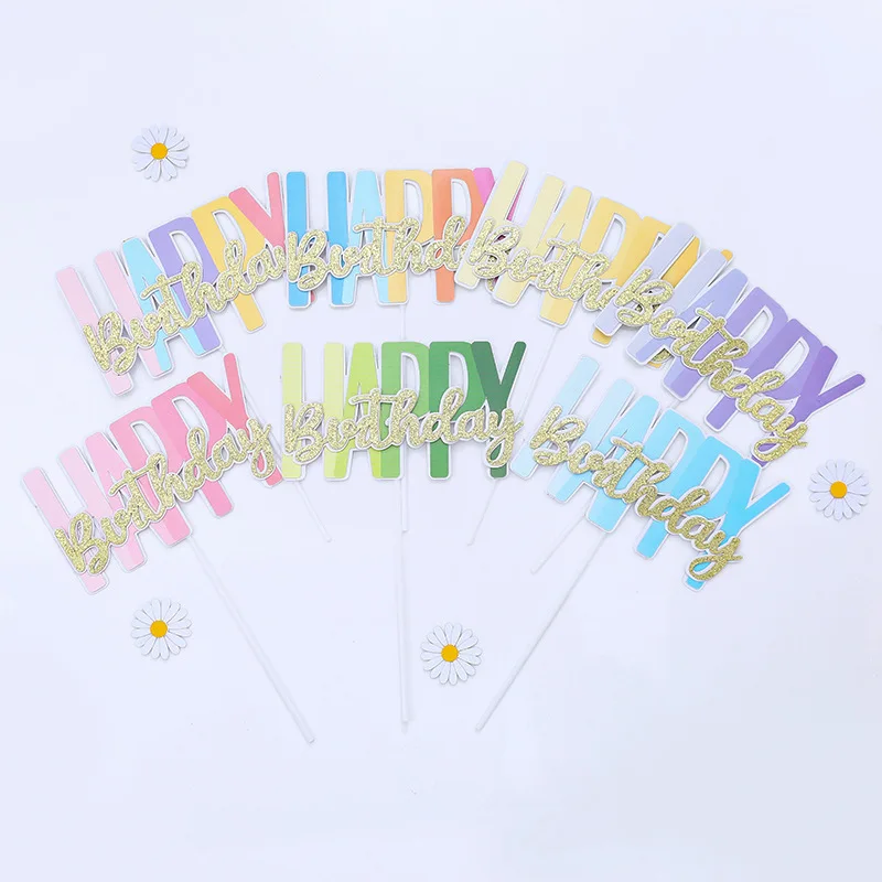

2023 весеннее украшение для торта Ins стиль Красочный Градиент Радуга открытка счастливый топперы для торта на день рождения