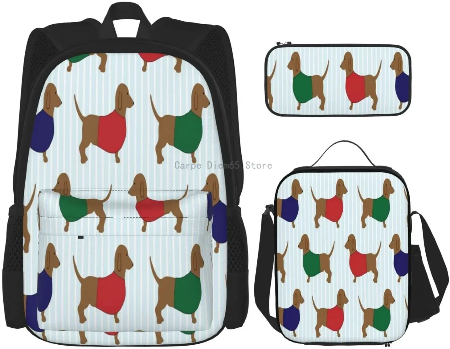 Набор из 3 предметов для мальчиков и девочек, школьный ранец с рисунком таксы и собаки, дорожная сумка, повседневный рюкзак для обеда, чехол д...