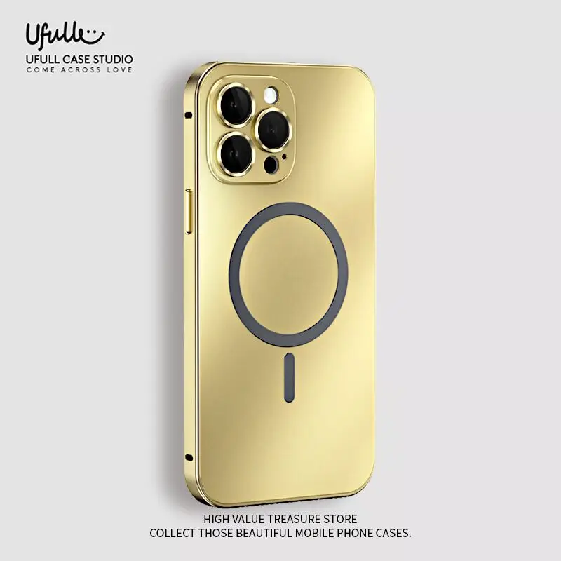 

Metal Phone Case For IPhone 12 14 13 Pro Max 14Plus Magsafe Wireless Charging Lens Glass Protect Magnetic Frosting Phone Cover