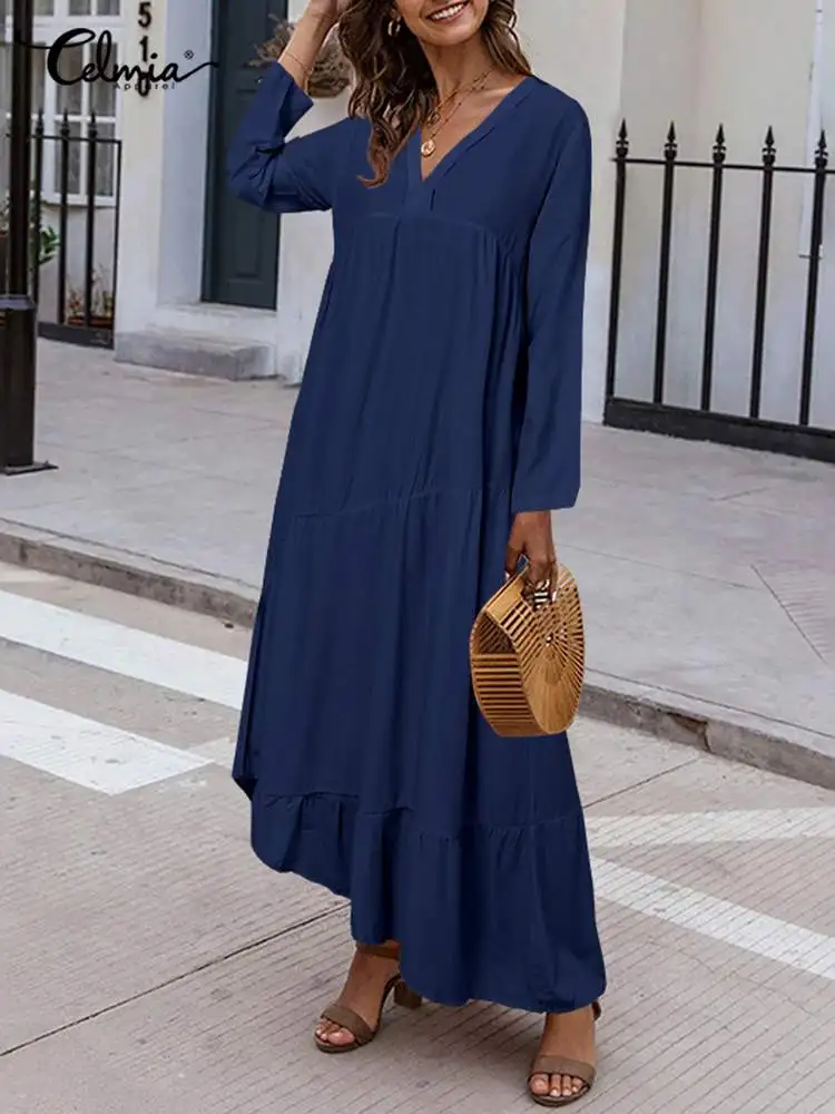 

Повседневное свободное платье-макси Celmia Kaftan, женское праздничное платье для отдыха с длинным рукавом, длинное ТРАПЕЦИЕВИДНОЕ ПЛАТЬЕ, модно...