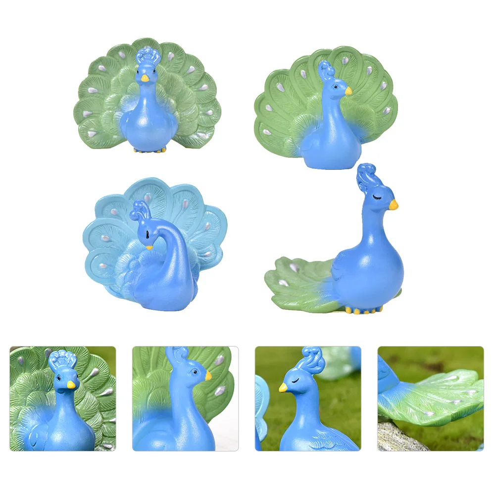 

4pcs Resin Peacocks Statue Crafts Bonsai Adornments Modern Desktop Decoration