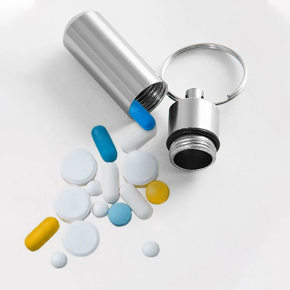 

Home Mini Storage Medicine Bottle Fish Oil Waterproof Pill Organizer With Key Ring Aluminum Alloy For Travel Health Care
