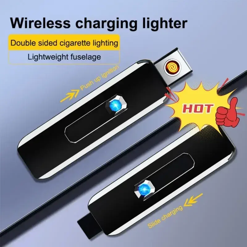 USB Push-up Button Lighter Double-sided Point Rechargeable Windproof Cigarette Does Not Contain Gas