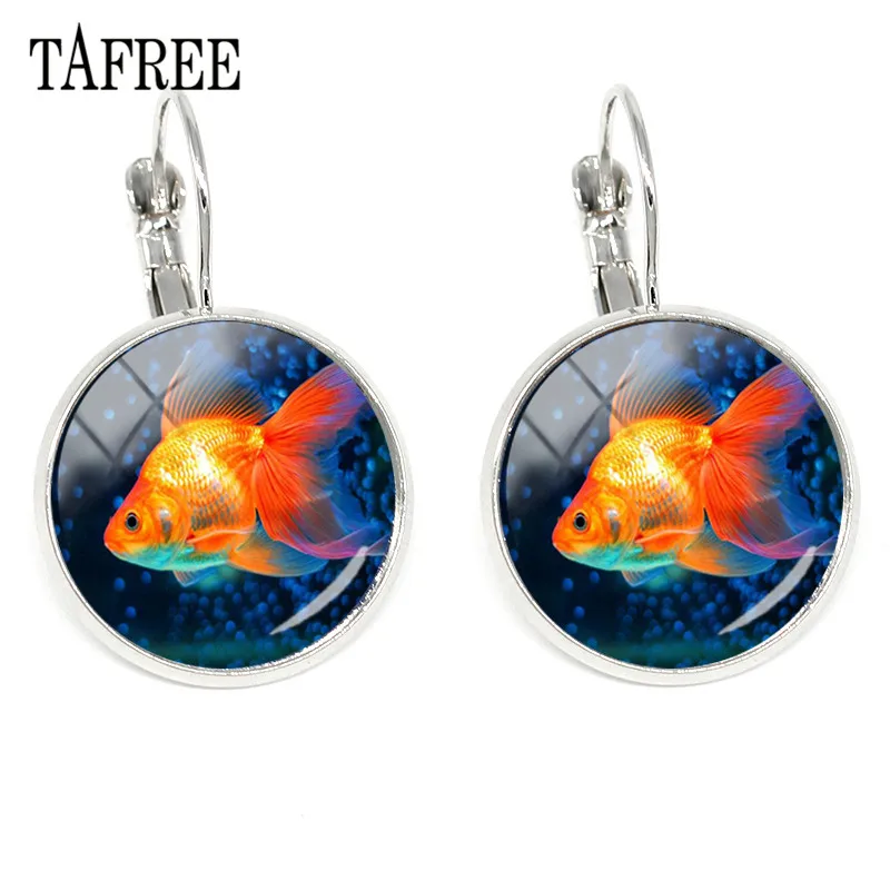 

JWEIJIAO Fashion Goldfish Clip Earrings Gold Color Fish Art Picture Glass Cabochon Earrings 2018 DIY Fashion Women Jewelry QF849