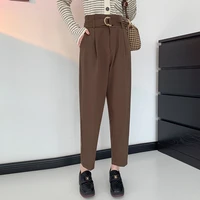 asymmetry suit pants women korean version fashion high waist harlan straight casual pants black brown pocket women pants 62g
