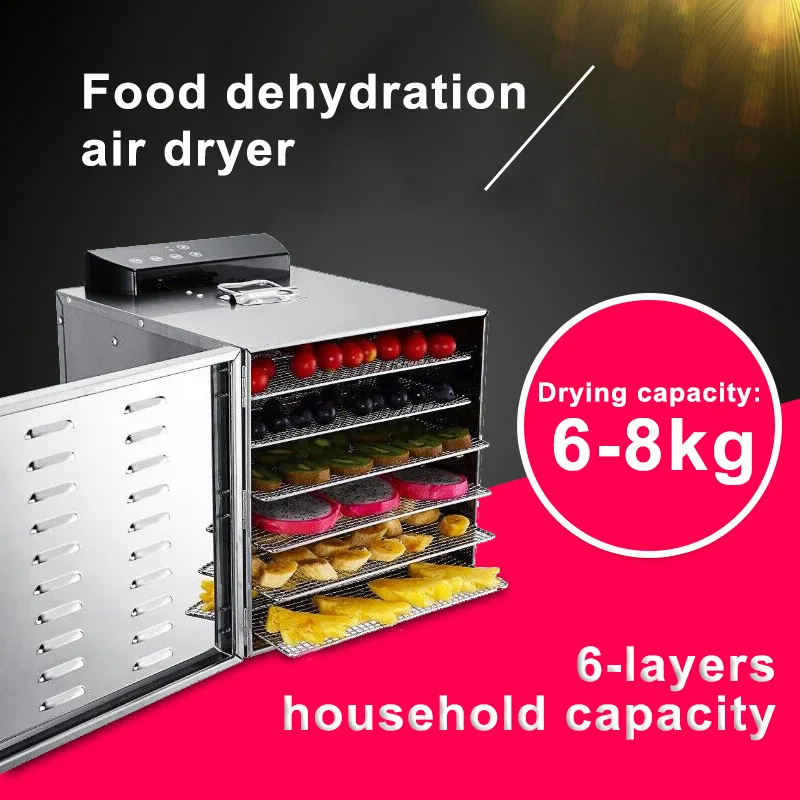 

6 Layers Household Food Dehydrator Herbs Vegetable Fruit Pet Snacks Meat Fish Merky Dryer Stainless Steel Air Drying Machine