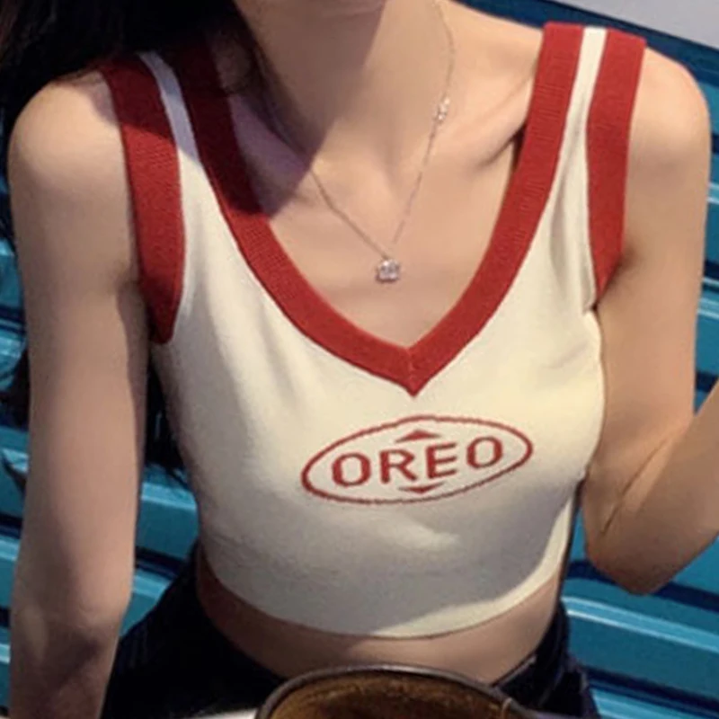 

Американская Ретро милая маленькая кофта с V-образным вырезом Летняя женская новая короткая стильная Красивая универсальная однотонная мо...