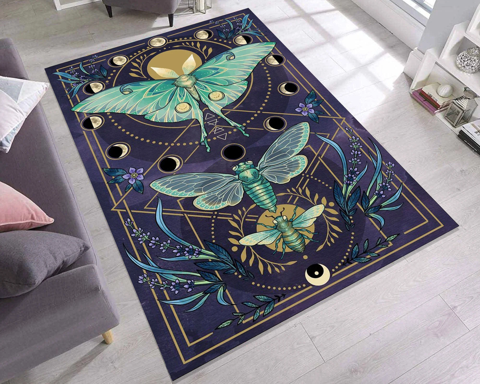 Butterfly Rug Moth Decor Rugs Living Room The Phases of Moon Kitchen Animal Home Carpet Modern Fine Art