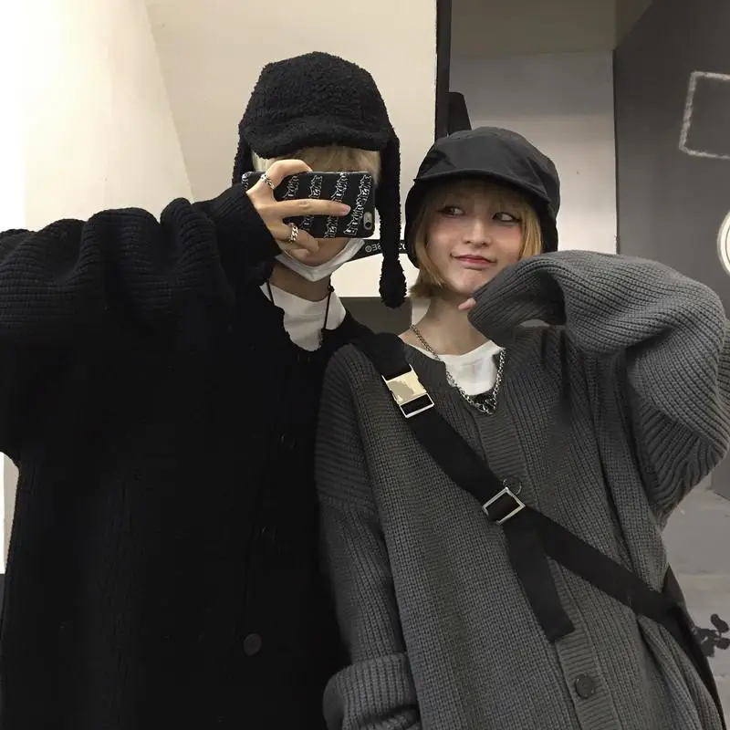 Повседневный винтажный кардиган в стиле эмо Y2k для женщин и мужчин однотонный