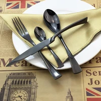 matte black cutlery set classic designer dinner kitchen full fork spoons fast food serving stainless steel vaisselle tableware