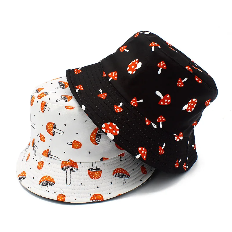 Panama Hats Outdoor Fishman Cap Wide Brim Beach Mushroom Print SunCaps Men Women Bucket Hat Summer Chapeau Adult Buckets Hat