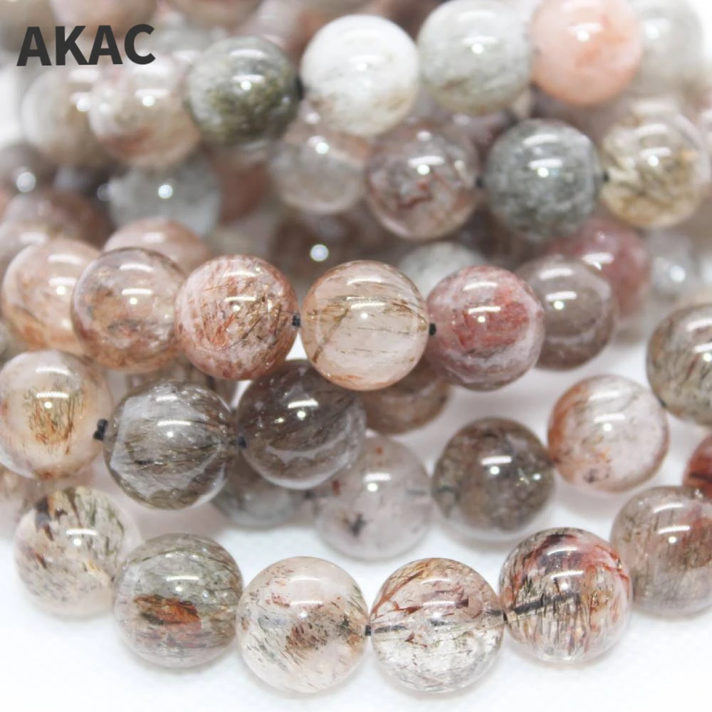 

2Bracelets Good price approx12-12.8mm AKAC natural black golden rutile quartz bracelet beads