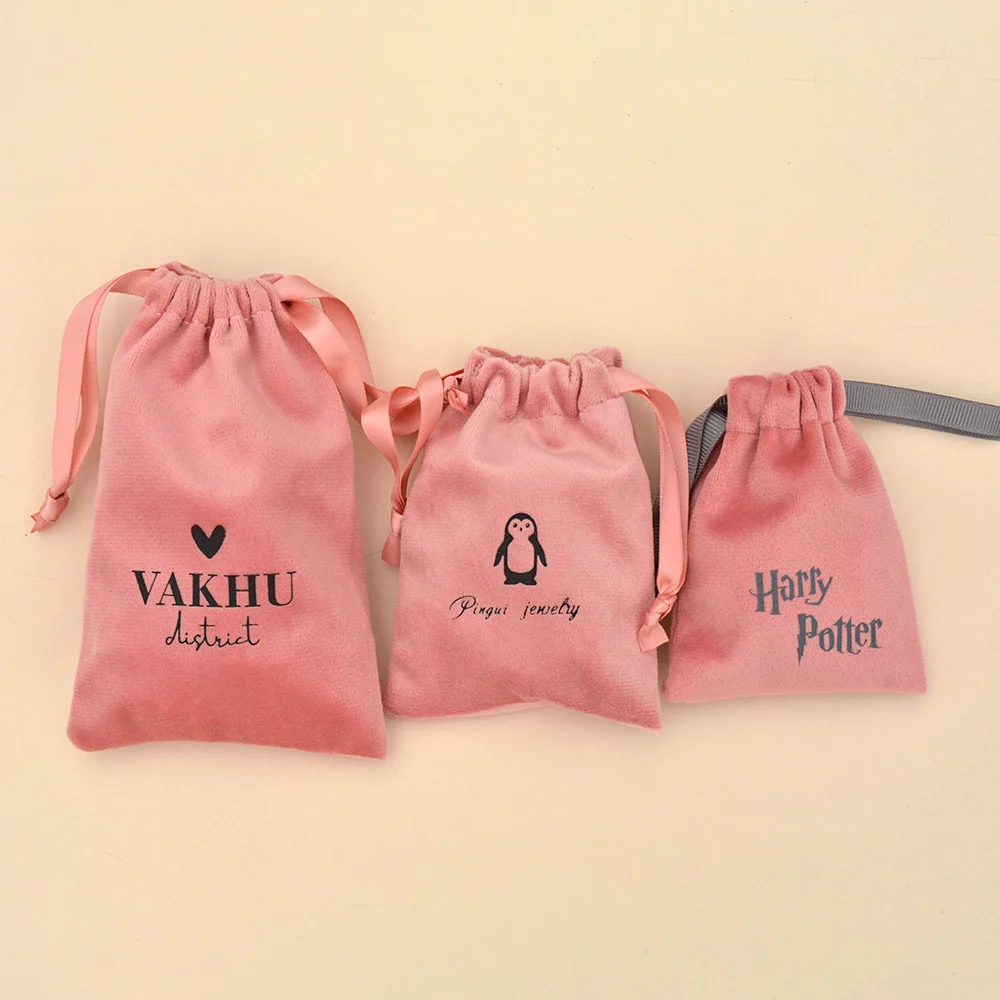 

Personalized Pink Velvet Jewelry Pouch 7x9cm 8x10cm 9x12cm 10x15cm pack 50 Jewelry Flannel Logo Sack Jewelry Gift Bag
