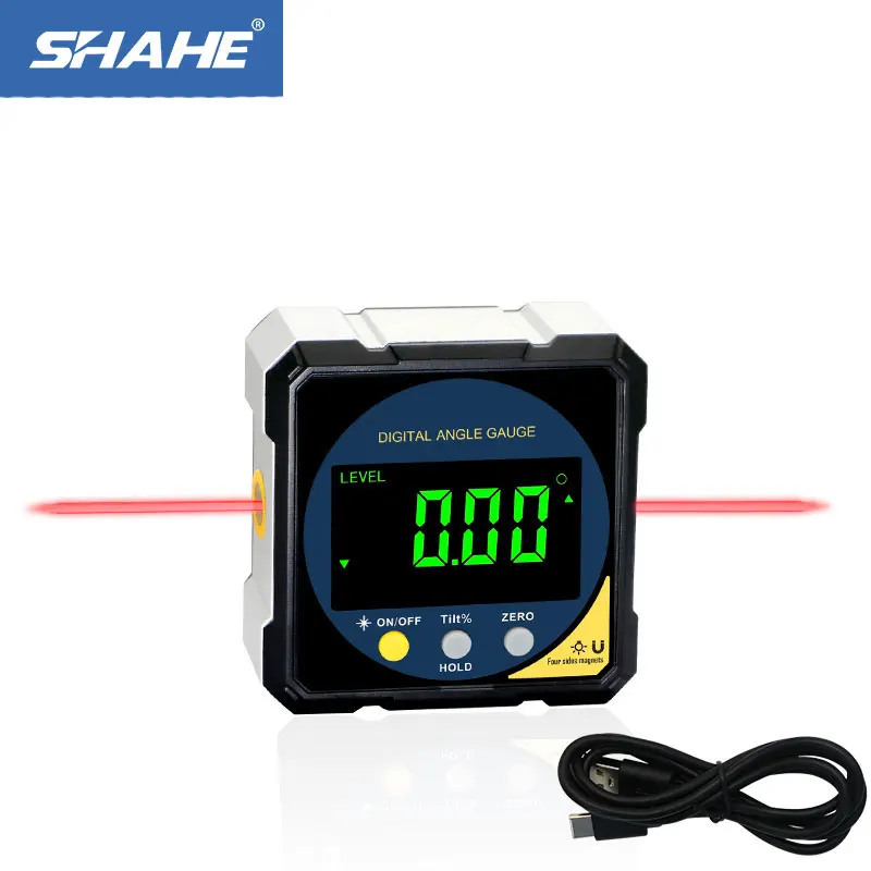 SHAHE 2-side Laser Digital Electronic Level and Angle Gauge Aluminum Framework with 4-sides Magnet Rechargeable Battery