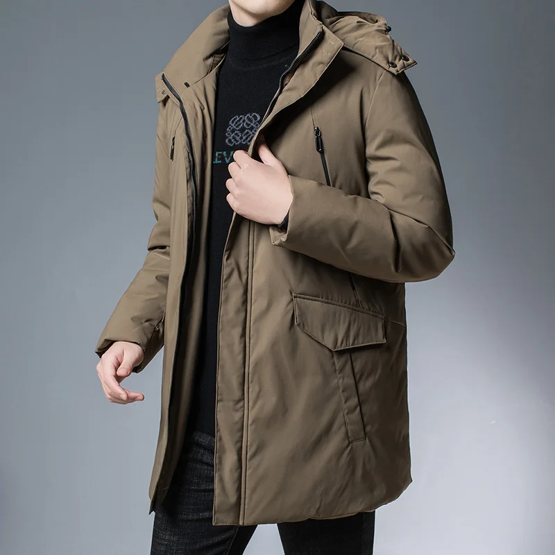 2022 Winter Men Black Khaki Puffer Hooded Overcoats Thick Thermal Hood Detachable Design Puff Bacic Coats Male Warm Outerwear