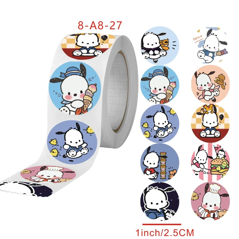 

500PCS Pochacco Collection Kuromi Hellokitty Roll Paste Decorative Hand Account Stickers Sealing Tape Expression Cute Cartoon