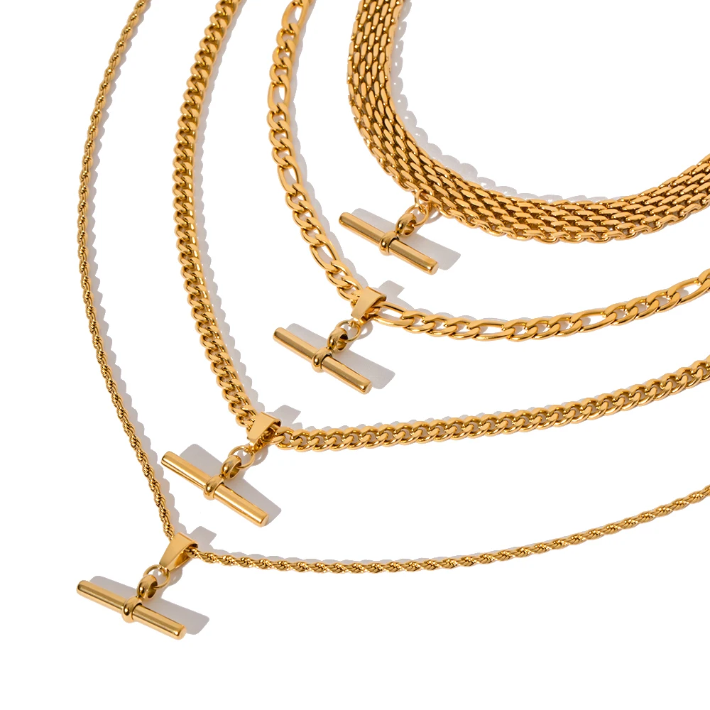 Ожерелье из нержавеющей стали 18k золото Т-образный стержень кулон Куба Фигаро
