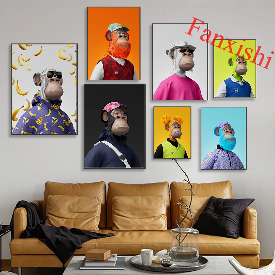 

Funny Home Decor Fashion Outfit Monkey Canvas Painting Prints Pictures Pop Poster Living Room Bedroom Wall Art For Friend Gift