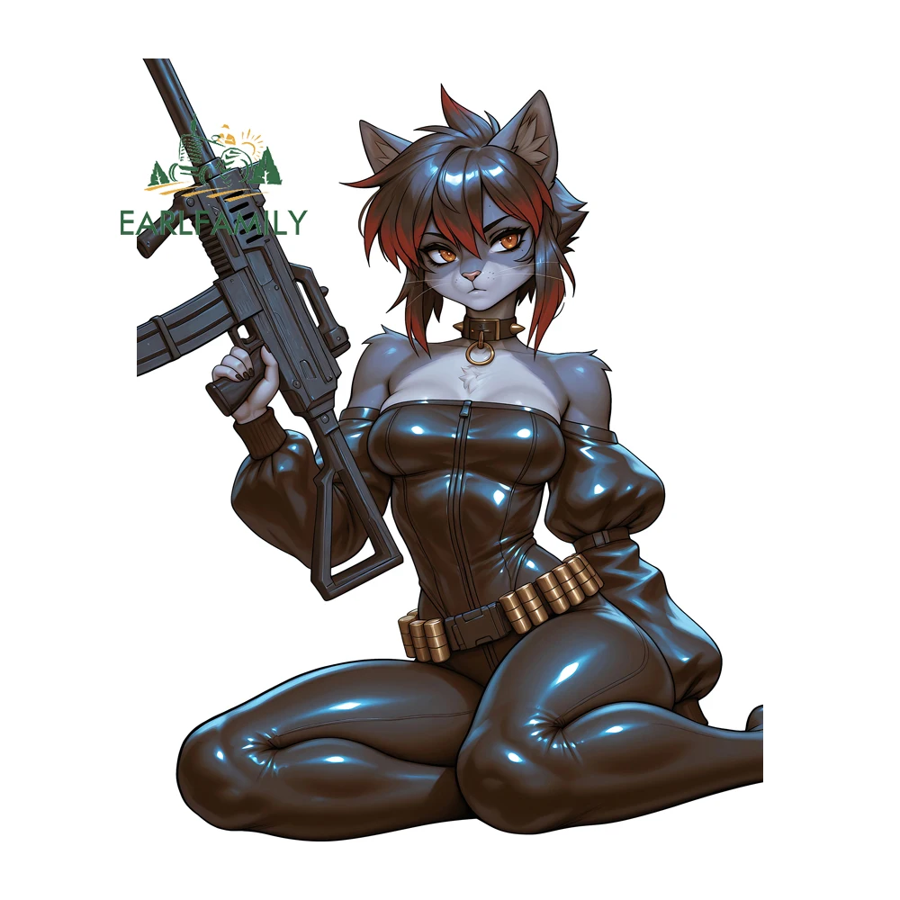 

EARLFAMILY розовый пушистый с пистолетом автомобильные наклейки виниловые устойчивые к царапинам униформа Лоли лобовое стекло мотоцикл наклейка забавный кемпер JDM Декор