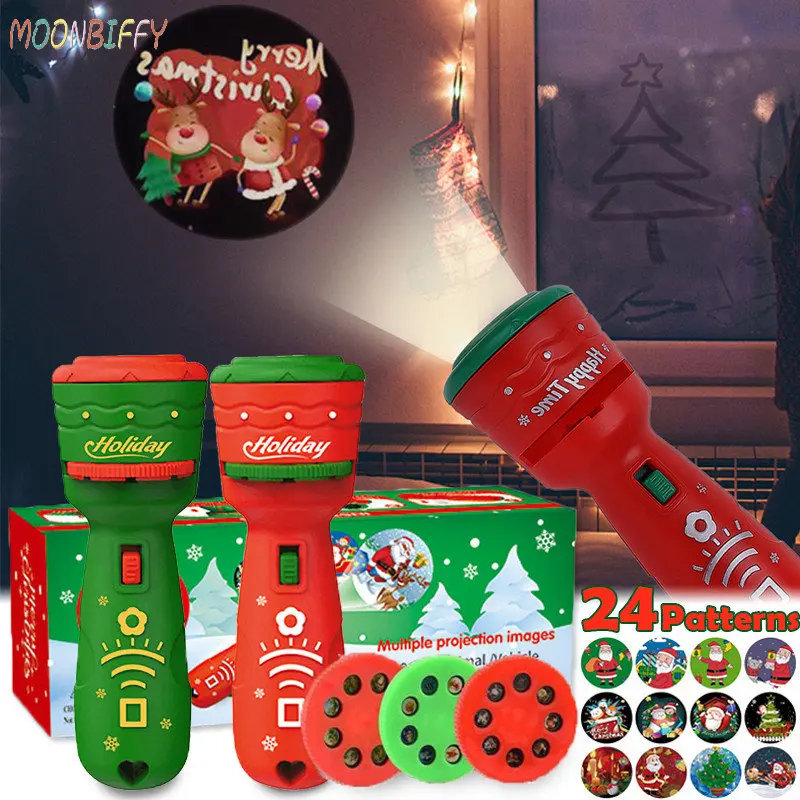 

Christmas Gifts Projection Flashlight Portable Cute Cartoon Pattern Glowing Toys Early Educational Toy for Children Xmas GIfts