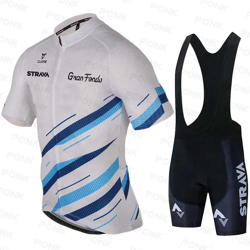 

Трикотажный комплект для велоспорта STRAVA, мужская летняя велосипедная одежда с коротким рукавом, шорты с нагрудником для езды на велосипеде