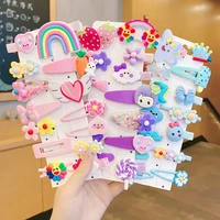 14pcsset girls princess hair clips cartoon rabbit rainbow hairpin for baby lovely floral barrettes children hair ornaments
