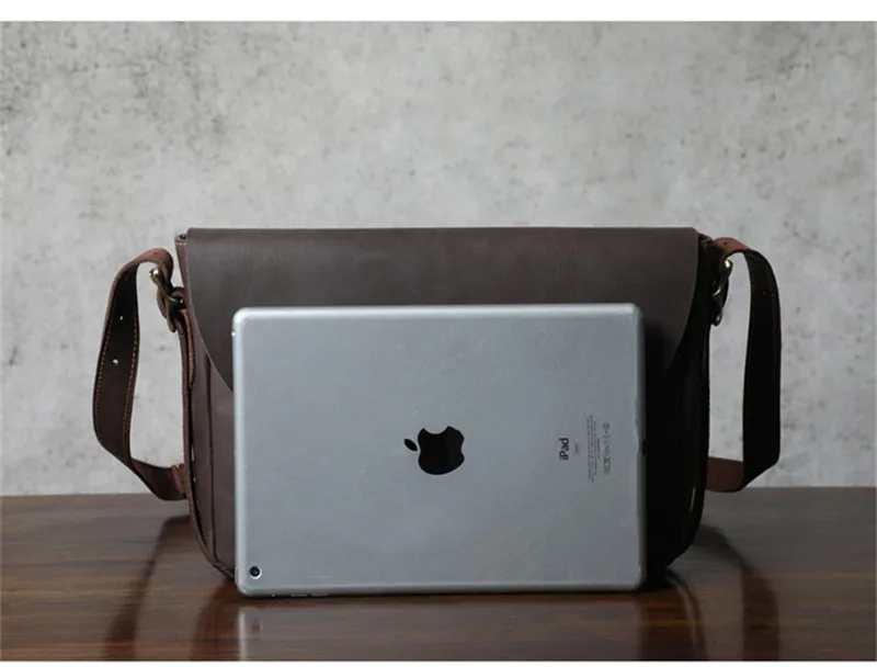 Fashion retro top crazy horse cowhide men's coffee messenger bag everyday outdoor youth mobile phone storage single shoulder bag