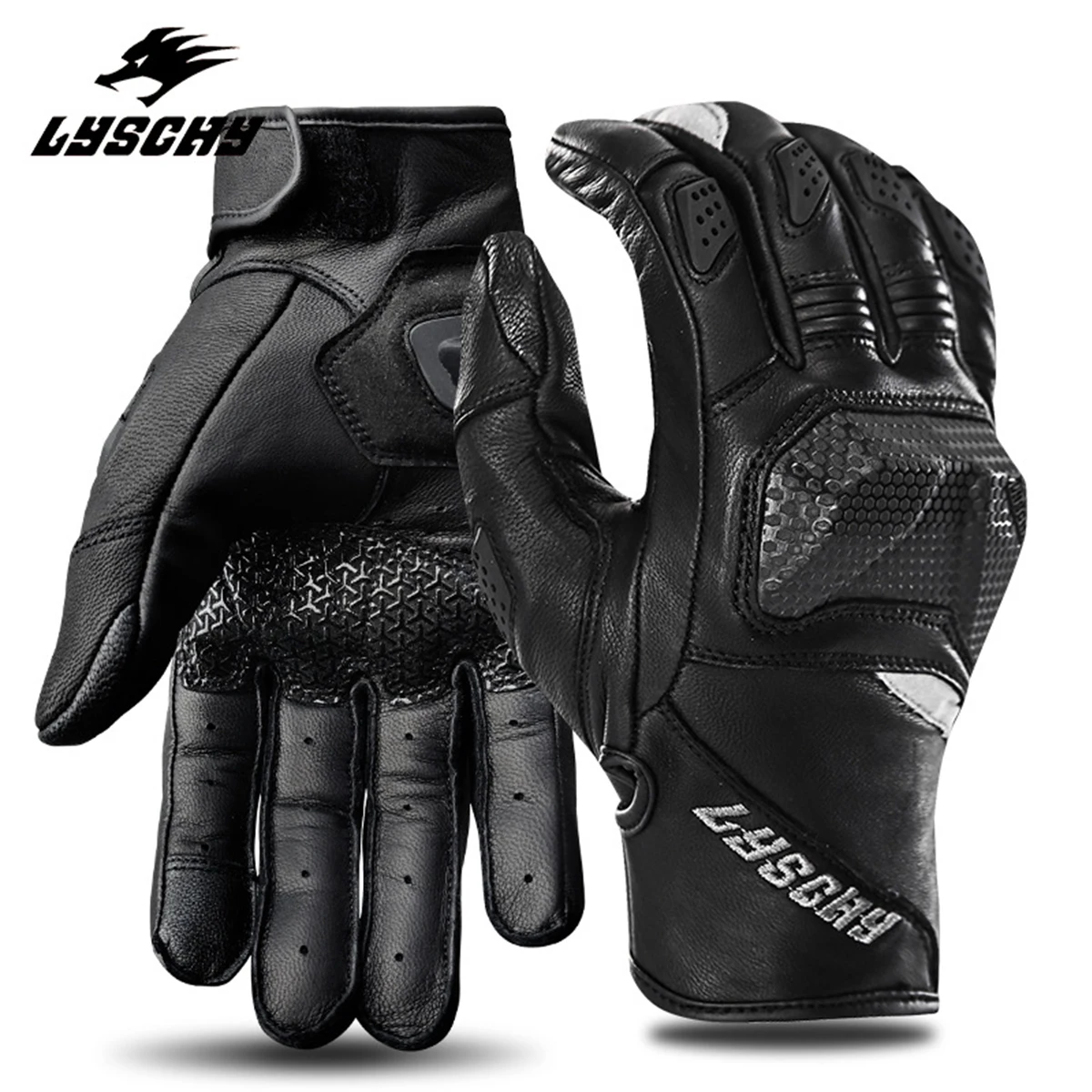 

LYSCHY Motorcycle Gloves Leather Guantes Motorbike Scooter Luvas Motocross Riding Cycling Enduro Off-road Spring Autumn For Men