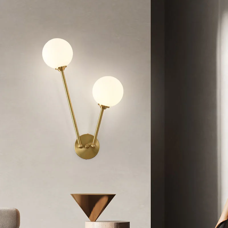 

Light Luxury All Copper Wall Lamp Double Headed Ball Night Light Exquisite Workmanship Room Lighting Polished Lights Decoration